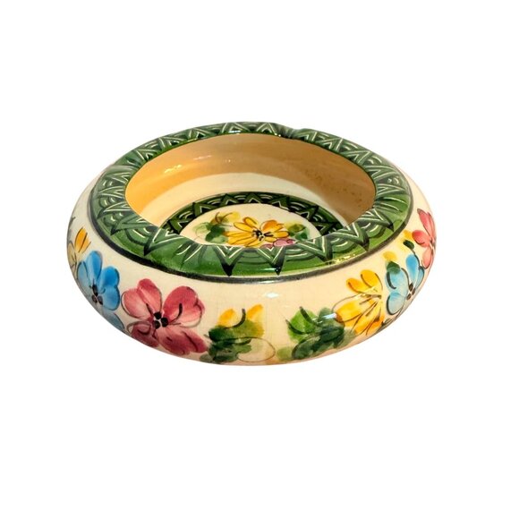 Costa Rican Art Pottery Bowl Geo Floral Motif Trinket Key Dish VTG Chic Decor - Picture 3 of 11